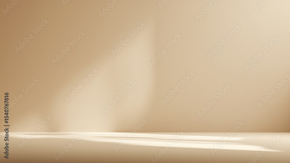 Poster empty room with beige walls and floor featuring light beams creating shadows