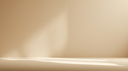 Empty room with beige walls and floor featuring light beams creating shadows