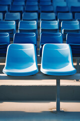 Naklejka premium Empty blue seats waiting for fans in a stadium
