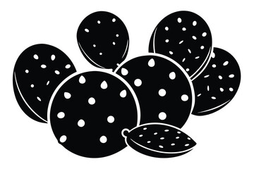 Black and White Prickly Pear Cactus Pad Stack with Scattered White Spots Illustration