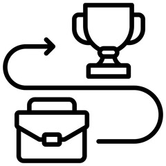 Career Path Outline Style Icon - A winding path with briefcase leading to a trophy, symbolizing personal or professional journey
