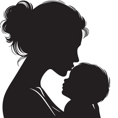 Minimalist Silhouette of a Mother Hugging Her Baby in Circle FrameA heartfelt vector showing a mother warmly hugging her child. Designed in full black silhouette with clean outlines on white backgroun