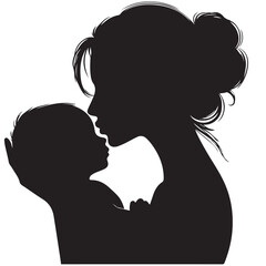 Elegant Silhouette of Mother Holding Baby – Vector Motherhood Art 
A touching silhouette of a standing mother holding her baby, created in a clean black and white vector style. Great for 