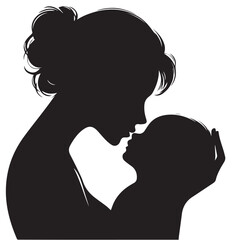 Elegant Silhouette of Mother Holding Baby – Vector Motherhood Art 
A touching silhouette of a standing mother holding her baby, created in a clean black and white vector style. Great for 