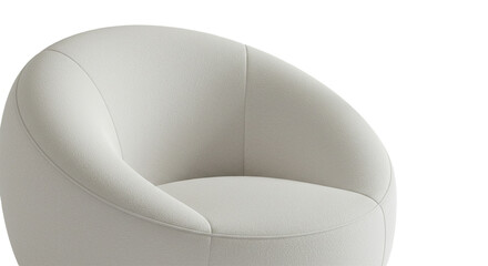 Close up of a modern white swivel chair with a curved back against a black background space for text