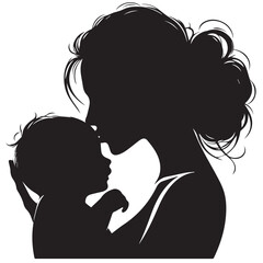 Elegant Silhouette of Mother Holding Baby &ndash; Vector Motherhood Art 
A touching silhouette of a standing mother holding her baby, created in a clean black and white vector style. Great for 