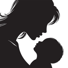 Loving Mother Kissing Baby Silhouette &ndash; Minimal Black and White VectorHigh contrast silhouette of a mother kissing her baby&rsquo;s forehead, designed in a minimalist circular vector style. Perfect for mate