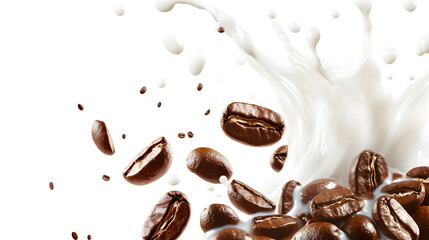 Coffee Beans Milk Splash Abstract isolated on a transparent background