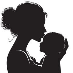 Loving Mother Kissing Baby Silhouette &ndash; Minimal Black and White VectorHigh contrast silhouette of a mother kissing her baby&rsquo;s forehead, designed in a minimalist circular vector style. Perfect for mate