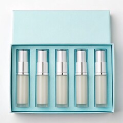 Elegant Skincare Set with Five Pump Bottles in Blue Box 