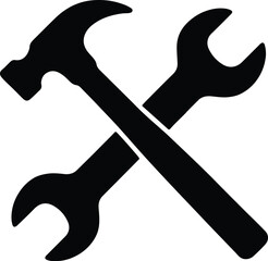 Silhouette crossed hammer and wrench repair tools vector illustration