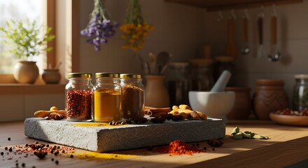 Warm Kitchen Spices Aromatic Herbs and Culinary Ingredients