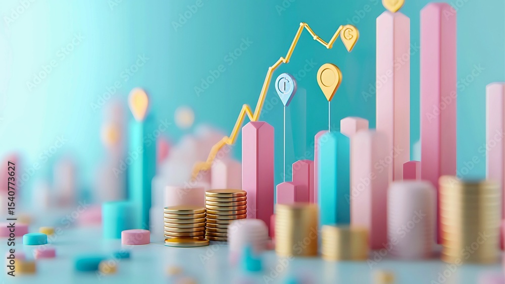 Poster a dynamic graph demonstrating financial growth and progress. the graph shows rising trends and data 