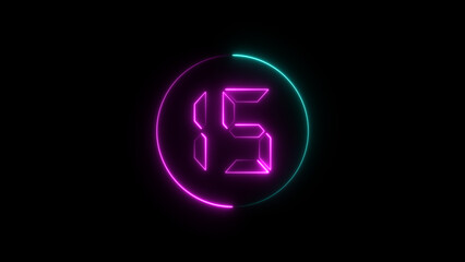A circular illustration, and glowing digital neon number 15 illustration. on a black background. and creating a stunning illustration.4k illustration