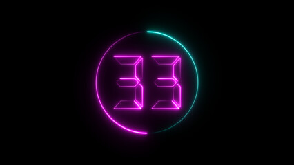 A circular illustration, and glowing digital neon number 33 illustration. on a black background. and creating a stunning illustration.4k illustration