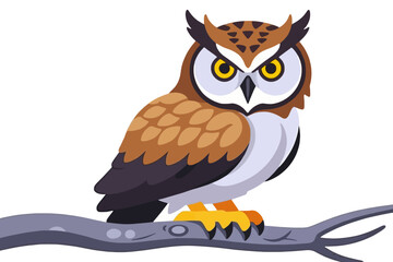 Fototapeta premium Cartoon Owl Illustration - Cute Bird on Branch Vector - Educational Animal Clipart- Nature and Wildlife Graphics - Perfect for Kids and Design Projects