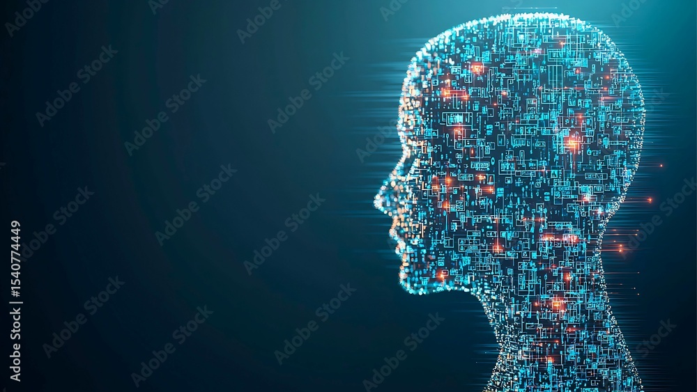 Aufkleber human head made of circuits and lights, representing the concept of artificial intelligence and futu