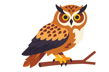 Fototapeta premium Cartoon Owl Illustration-Cute Bird Perched on Branch-Wildlife Animal Design-Funny Owl with Big Eyes-Childrens Book Illustration-Owl Character Vector Art