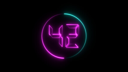 A circular illustration, and glowing digital neon number 42 illustration. on a black background. and creating a stunning illustration.4k illustration