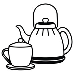 Tea kettle and sugar bowl illustration isolated on white background
