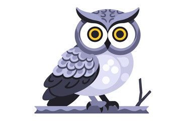 Cartoon Owl Image-Cute Owl with Big Eyes Vector-Illustration of Perched Owl on a Branch-Educational Animal Graphics for Kids-Adorable Bird Cartoon Design