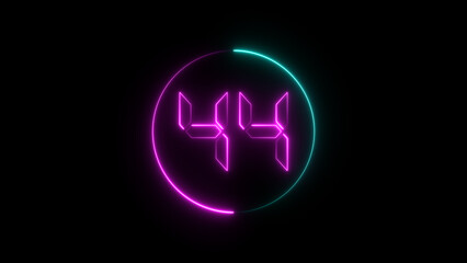 A circular illustration, and glowing digital neon number 44 illustration. on a black background. and creating a stunning illustration.4k illustration