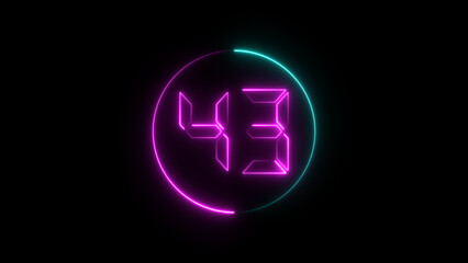A circular illustration, and glowing digital neon number 43 illustration. on a black background. and creating a stunning illustration.4k illustration