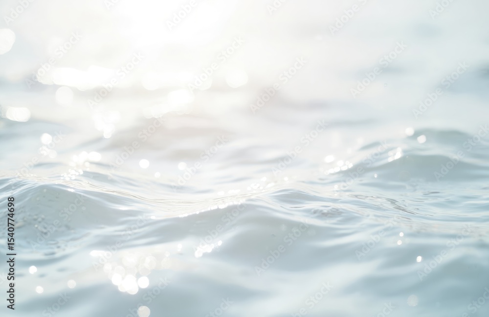 Poster blurred transparent white colored clear water surface texture. calm water waves with shining pattern