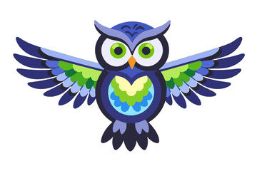 Obraz premium Colorful Cartoon Owl Illustration-Cute Owl with Open Wings-Adorable Bird Clipart for Kids-Whimsical Owl Design-Bright and Playful Owl Image