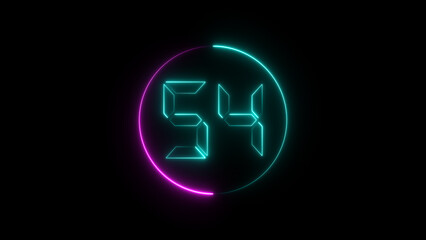 A circular illustration, and glowing digital neon number 54 illustration. on a black background. and creating a stunning illustration.4k illustration