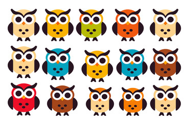 Fototapeta premium Colorful Cute Owls Pattern Design- Whimsical Owl Illustration- Adorable Bird Graphic for Kids- Playful Owl Art- Vector Owls for Prints- Owl Themed Background
