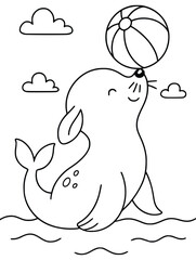 Cute Seal Balancing a Ball – Ocean Animal Coloring Page for Kids