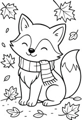 Cute Fox Wearing Scarf in Autumn – Coloring Page for Kids