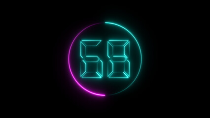 A circular illustration, and glowing digital neon number 68 illustration. on a black background. and creating a stunning illustration.4k illustration