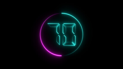 A circular illustration, and glowing digital neon number 70 illustration. on a black background. and creating a stunning illustration.4k illustration