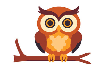Fototapeta premium Cute Cartoon Owl Clipart-Vector Illustration of a Brown Owl Perched on a Branch-Ideal for Kids Designs-Download this adorable Owl Vector Now-Perfect for Educational Materials