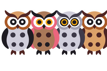 Obraz premium Cute Cartoon Owl Illustration - Colorful Owls with Big Eyes- Whimsical Animal Art for Kids- Owl Vector Graphic Design- Funny Owl Characters
