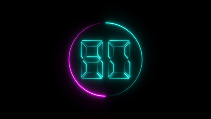 A circular illustration, and glowing digital neon number 80 illustration. on a black background. and creating a stunning illustration.4k illustration