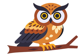 Obraz premium Cute Cartoon Owl Illustration - Whimsical Bird on Branch Design - Perfect for Children's Books and Educational Materials - Adorable Wildlife Art - Nature Inspired Graphics