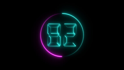 A circular illustration, and glowing digital neon number 82 illustration. on a black background. and creating a stunning illustration.4k illustration