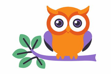 Obraz premium Cute Cartoon Owl Illustration - Whimsical Owl on a Branch Graphic - Adorable Owl Character for Kids - Colorful and Playful Owl Design- Perfect for Children's Art