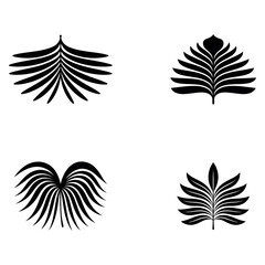 Black silhouette set of tropical palm leaves in various artistic decorative shapes
