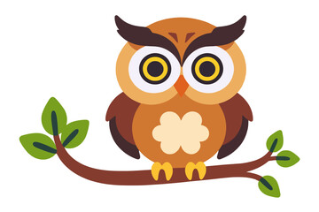 Fototapeta premium Cute Cartoon Owl Illustration- Whimsical Owl on Branch- Bird Graphic Design for Kids- Educational Owl Artwork- Forest Animal Clipart- Owl Vector Image- Nature Illustration