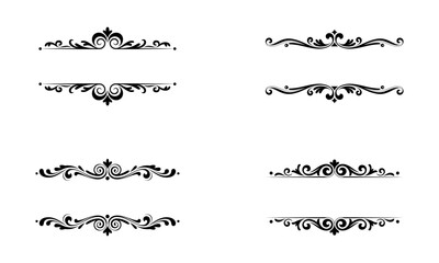 Collection of vintage ornamental dividers with elegant swirl designs in black silhouette style
