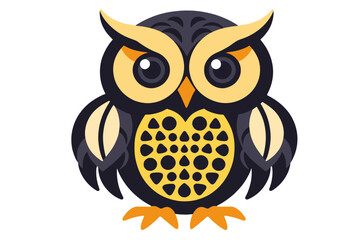 Naklejka premium Cute Cartoon Owl Illustration-Adorable Graphic Design-Black and Yellow Bird Art-Whimsical Animal Image-Children's Book Illustration-Owl Clipart Design
