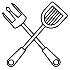 Crossed bbq fork and spatula icon isolated on white background