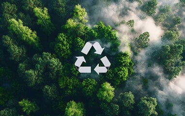 Green recycle symbol on grass or a vibrant background, an eco-friendly icon of environmental conservation and a clean earth