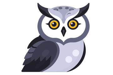 Fototapeta premium Cute Cartoon Owl Illustration-Grey Owl with Yellow Eyes-Adorable Bird Graphic for Kids-Animal Vector Art-Owl Character Design for Education