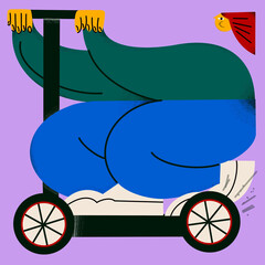 Dibujo de un personaje manejando un patinete eléctrico