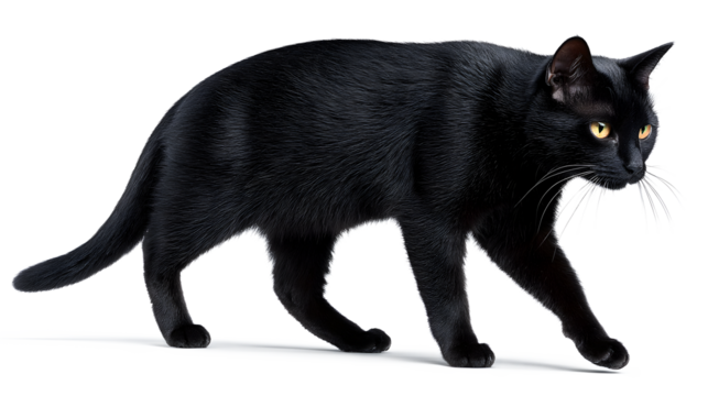 Black Cat Walking Side Profile isolated on a transparent background